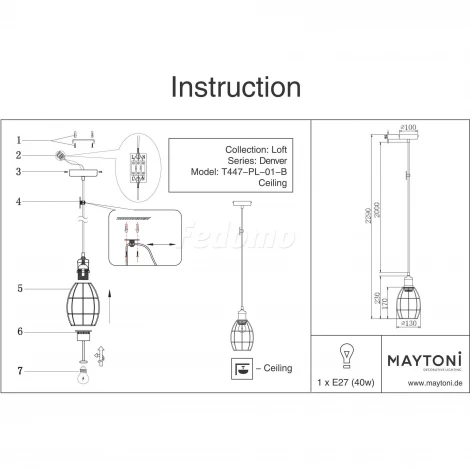 Подвесной светильник Maytoni Denver T447-PL-01-B