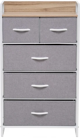 Комод Leset Ноа 5 ящ., Каркас Белый, Светло-серый (Сталь,Искусственный лен/Белый) арт.2500000183454
