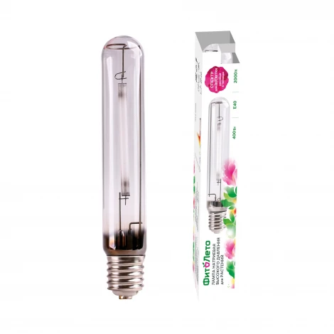 Лампа натриевая высокого давления для растений. форма «T», прозрачная. теплый белый свет 2000К + спектр для фотосинтеза Uniel Фитолето HSL-T48-400/2000K/E40/CL PLANT