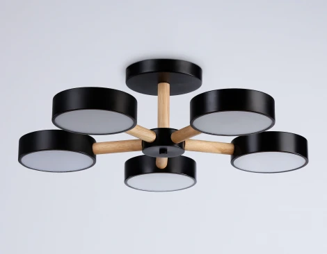 Потолочная люстра на штанге светодиодная с пультом Ambrella Comfort FL4828 (регулировка яркости, 220V, круглые)