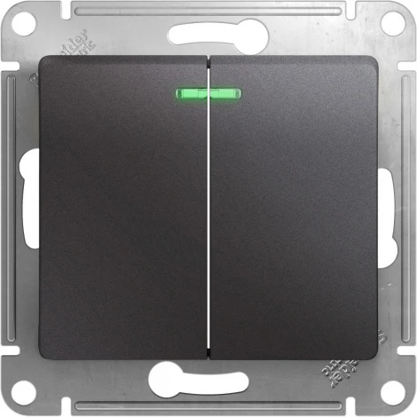 Выключатель встраиваемый двухклавишный с подсветкой (графит) Systeme Electric Glossa GSL001353