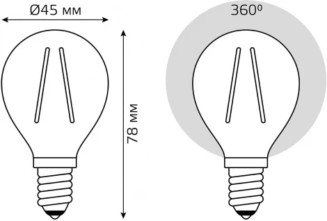 Лампочка светодиодная филаментная Gauss Filament 1057154 Шар 3,8W 350lm 2400К Е14 golden LED