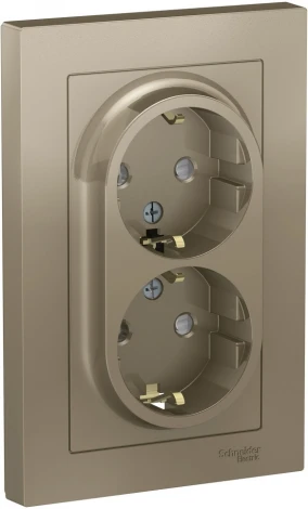 Розетка встраиваемая двойная с заземлением и шторками (шампань) Systeme Electric AtlasDesign ATN000526