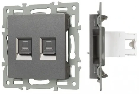 Механизм компьютерной розетки двойной SCT-MPC2-PL-GR (RJ-45, CAT6) (Arlight) 045338