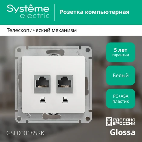 Розетка встраиваемая двойная Ethernet RJ-45 (белый) Systeme Electric GSL000185KK