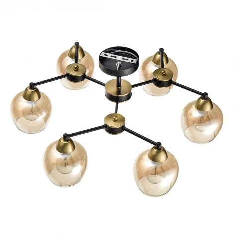 Потолочная люстра на штанге Lumion Landa 8249/6C черный/античное золото/янтарный, металл/стекло Е27 6*60W 220V