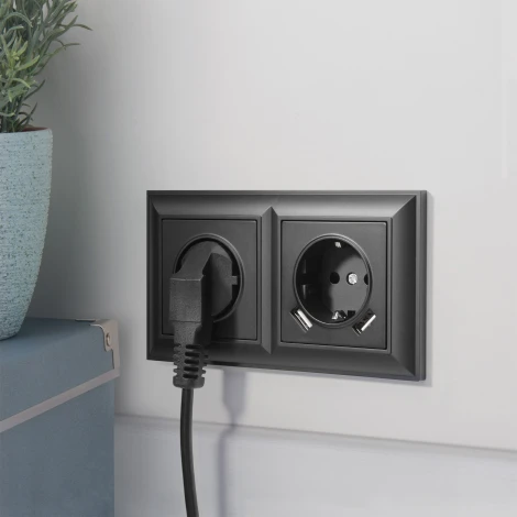 Розетка с заземлением, шторками и USBх2 (черный матовый) Werkel W1171508 (a051617)