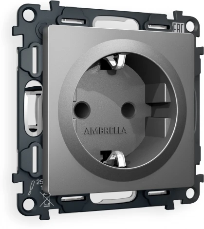 Комплект механизма Ambrella Volt электрической розетки ALFA MA657010 Антрацит серый с заземлением и шторками 2P+E 16A-250V QUANT
