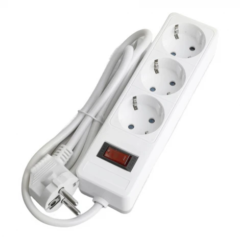 Сетевой фильтр 3-х местный с заземлением 1,8м. (белый) Stekker Optima 50086