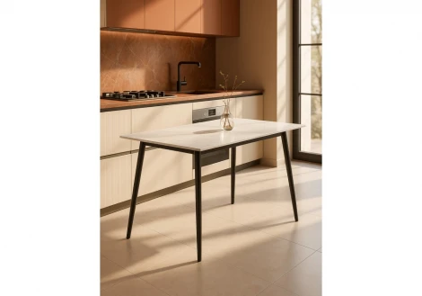 Кухонный стол Woodville Rion 120 белый мрамор / черный