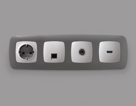 Лицевая панель Ambrella Volt OMEGA (Серебро глянец) для компьютерной/телефонной розетки RJ-45/RJ-11 QUANT OP4120