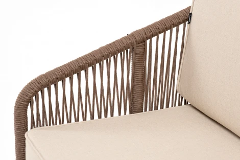 "Канны" лаунж-зона 4-местная из роупа со столом "Гранада" (серый гранит), основание дуб, роуп коричневый, ткань бежевая 4SIS арт.УТ-00004762