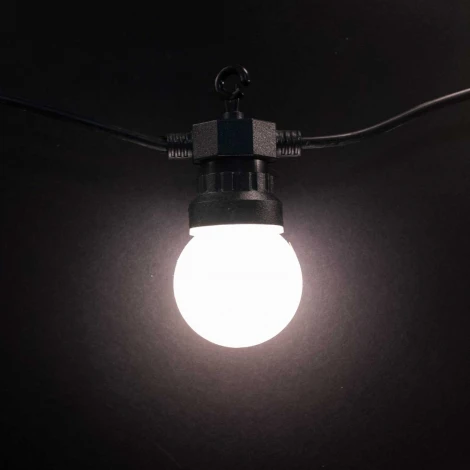 Светодиодная Гирлянда Матовая Колба 5м Тепло-Белая 24В, 10 LED, Провод Черный ПВХ, IP54