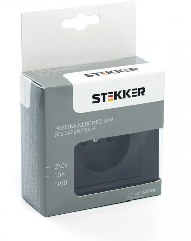 Розетка встраиваемая без заземления со шторками (черный) Stekker Катрин 39512