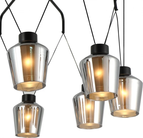 Подвесной светильник Escada Trenton 2140/8S 8x40Вт E27, металл/стекло, черный, дымчатый плафон (220V, на проводе)