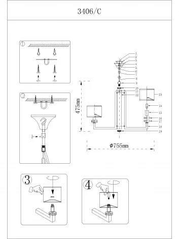 Подвесная люстра Newport 3400 3406/C (220V, на цепи)
