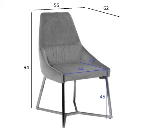 30C-1185 GRE Стул велюр серый на метал.основании 55*62*94см Garda Decor