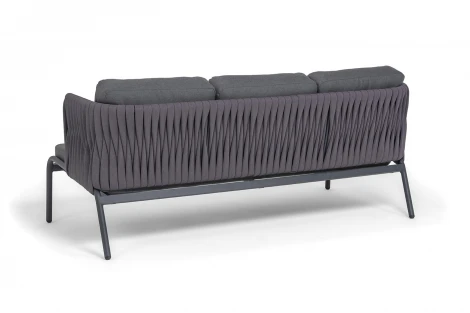 "Ронда" диван 3-местный плетеный из роупа, каркас алюминий темно-серый (RAL7024) муар, роуп серый 40 мм tex, ткань темно-серая 027 4SIS RON-S-3-001 RAL7024 MuaT-grey(D-gray027)