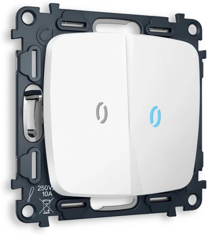 Комплект механизма Ambrella Volt 2-клавишного проходного выключателя с подсветкой 10000K OMEGA MO124040 Белый матовый QUANT