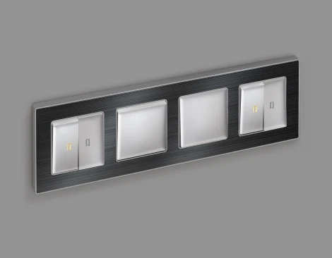 Комплект механизма Ambrella Volt 2-клавишного проходного выключателя с подсветкой 3200K ALFA MA404030 Серебро глянец QUANT