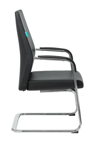 Кресло Бюрократ _JONS-LOW-V черный кожа низк.спин. полозья металл хром