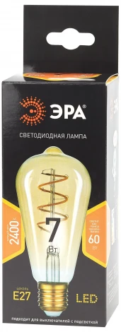 Лампочка светодиодная филаментная E27 7W ЭРА F-LED ST64-7W-824-E27 spiral gold