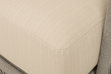 "Альбано" диван 3-местный плетеный из роупа, каркас алюминий светло-серый (RAL7035) муар, роуп серый меланж круглый, ткань Mossle светло-бежевая 4SIS арт.УТ-00009454