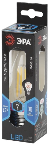 Лампочка светодиодная филаментная E27 7W ЭРА F-LED B35-7W-840-E27