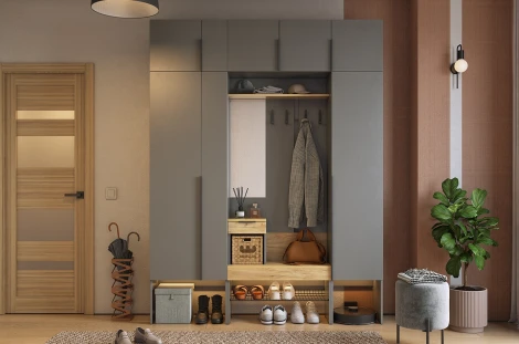 Прихожая "Баско К9" Mebelson (ЛДСП/Графит,Дуб крафт золотой) арт.ПК09Баско.3319