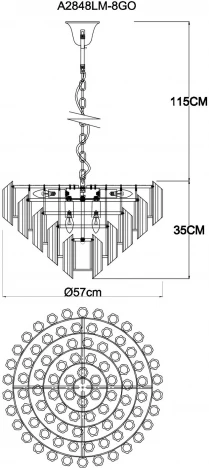 Подвесная люстра Arte Lamp Jastin A2848LM-8GO (220V, хрусталь, на цепи, круглые)
