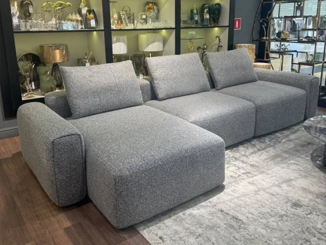 Диван трехместный Турин(Turin)(3 секции) с канапе и мех черно/серый Santo1606 355*163,5**68см Garda Decor