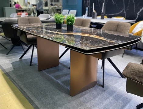 Стол M-City ПУАНТО 200 TITANIUM LAWA NERO, керамика / МЕДЬ каркас