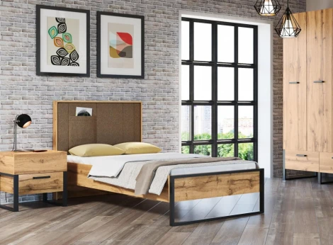 Кровать Woodville Iris 90х200 металл дуб вотан / черный муар арт.406519