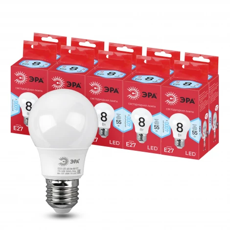 Лампочка светодиодная E27 8W ЭРА LED A55-8W-840-E27 R