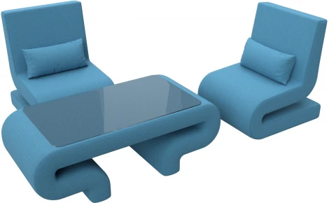 Набор Волна-3 (стол, 2 кресла) (Голубой/Рогожка) Лига Диванов арт.125784