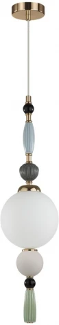 Подвесной светильник Odeon Light Palle 5405/1A золотой/голубой/зеленый/белый матов./металл/керамика/стекло E14 1*40W (220V, подвески, на проводе, шар, бусы)