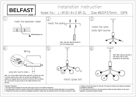 Потолочая люстра на штанге Belfast Bryson L-8130-6+3 BR GL
