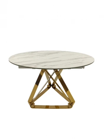 Стол обеденный IST-CASA раскладной Рондо Голд MC8239-120W, 120(+30+30)х76 см, белая керамика/золото