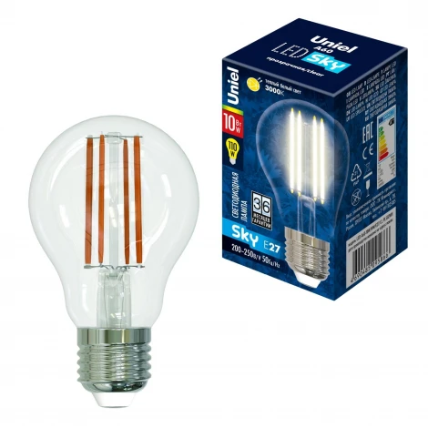 Лампочка светодиодная шар прозрачная E27 10W 4000K Uniel LED-A60-10W/NW/E27/CL PLS02WH