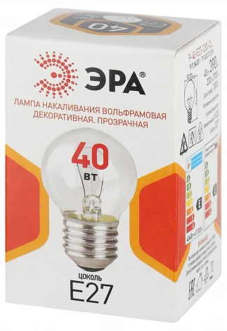 Лампочка накаливания E27 40 Вт ЭРА P45 P-40-E27-230-CL