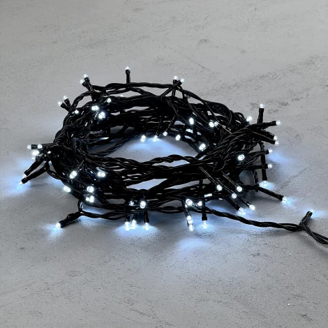 Гирлянда Нить 10м белая 220В, 100 LED, провод черный ПВХ, IP54 Laitcom PST100-11-2W