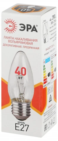 Лампочка накаливания E27 40 Вт ЭРА B36 B-40-E27-230-CL