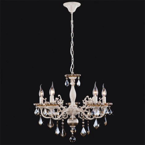 Подвесная люстра Eurosvet 3281 3281/5 белый с золотом / тонированный хрусталь (220V, хрусталь Strotskis, на цепи, подсвечник, свеча)