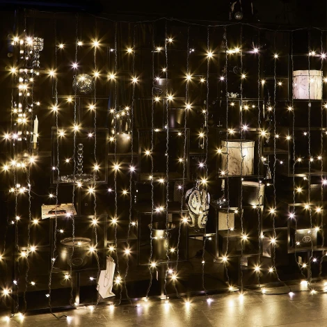 Занавес светодиодный с эффектом мерцания, 3х2м, соединяемый. 384 светодиода, теплый белый свет Uniel ULD-C3020-384/TBK WARM WHITE IP67