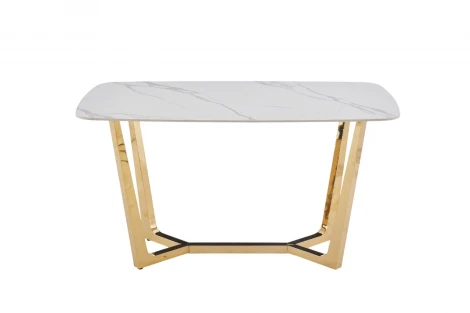 Стол обеденный Ланс DT-2852XS, 120х80х75 см, белый мрамор Статуарио/глянцевое золото