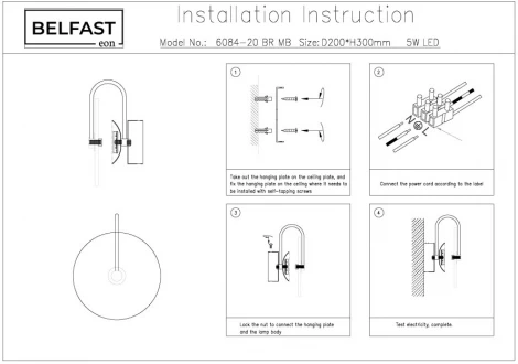 Настенный светильник Belfast Ravenhill 6084-20 BR MB