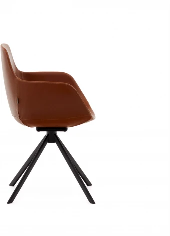 Поворотное рабочее кресло Tissiana из искусственной коричневой кожи и матового черного алюминия La Forma (ex Julia Grup) арт.175094