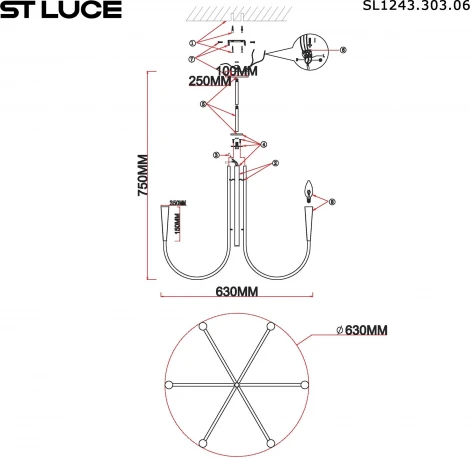 Потолочная люстра на штанге ST Luce Dutchess SL1243.303.06 Латунь E14 6*60W