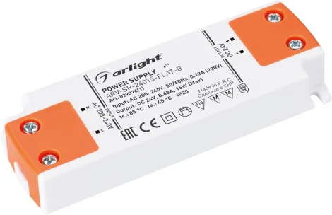 Блок питания ARV-SP-24015-FLAT-B (24V, 0.63A, 15W) (Arlight, IP20 Пластик, 5 лет) 029376(1)