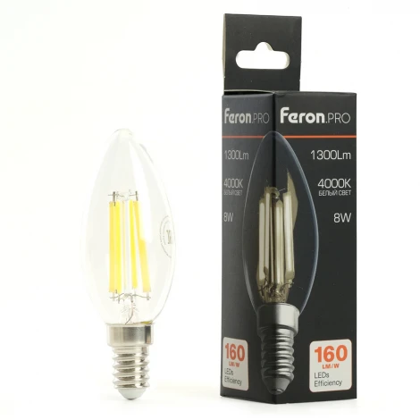 Лампа светодиодная филамент C35 свеча 8W 175-265V E14 4000К Feron LB-1208 51248